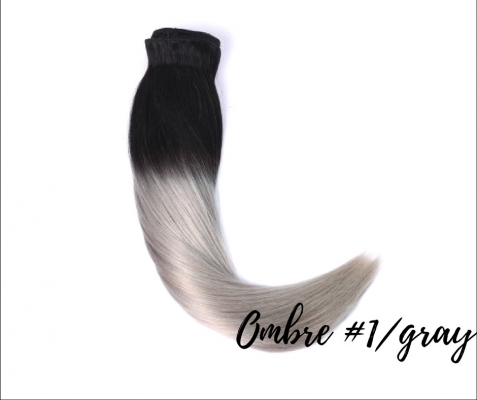 Clip in Extensions Echthaar 50cm Haarverlngerung 8 Haarteile #1/Gray - Blackgray