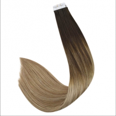 Tape Extensions - Echthaar Balayage 2/6/18 BrownlatteCreme 40x Tape on Extensions 100g2/