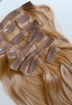 Clip-in-Extensions Set aus Echthaar in 50cm fr Haarverdichtung und Haarverlngerung! Caramel #20 160g