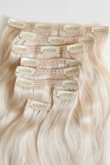 Clip-in-Extensions Set aus Echthaar in 50cm fr Haarverdichtung und Haarverlngerung! 160g #60 Platinblond