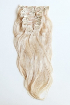 Clip-in-Extensions Set aus Echthaar in 50cm fr Haarverdichtung und Haarverlngerung! 160g #60 Platinblond