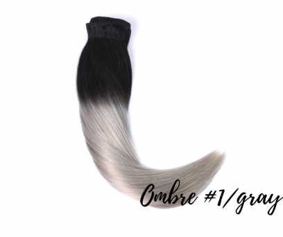 Clip in Extensions Echthaar 50cm Haarverlngerung 8 Haarteile #1/Gray - Blackgray