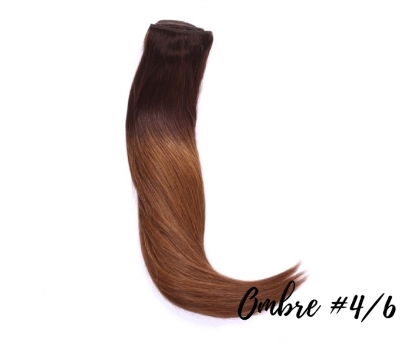 Clip in Extensions Echthaar 50cm Haarverlngerung 8 Haarteile #4/6 Ombre Brown