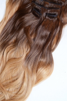 Clip in Extensions Echthaar Set Ombre Browndark-Caramel #1C/18 260g