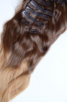 Clip in Extensions Echthaar Set Ombre Browndark-Caramel #1C/18 260g