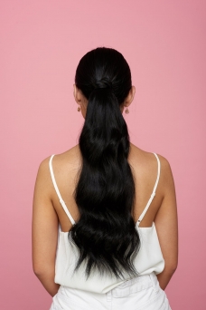 Ponytail 100% Echthaar 70cm Lnge Schwarz